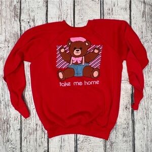 Vintage 80s Take Me Home Teddy Bear Red 1980s Crewneck Sweatshirt